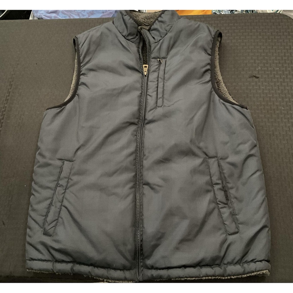 Weatherproof Vintage Vest Mens Medium Black Sherpa Lined Puffer Zip Pockets